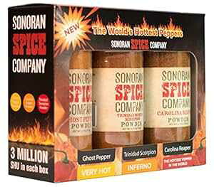 �L�������C�i ���[�p�[�A�g���j�_�[�h �X�R�[�s�I���A�S�[�X�g �y�b�p�[ 3.75 �I���X �p�E�_�[ �M�t�g �{�b�N�X Sonoran Spice Carolina Reaper, Trinidad Scorpion, Ghost Pepper 3.75 Oz Powder Gift Box