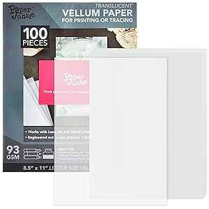 Vellum Paper Sheets - 8.5 x 11 in, 100 Count - 93gsm Translucent & Transparent Tracing Paper - Printable & Traceable for Invitations, Sketching, Drawing & Card Overlays Paper Junkie Vellum Paper Sheets - 8.5 x 11