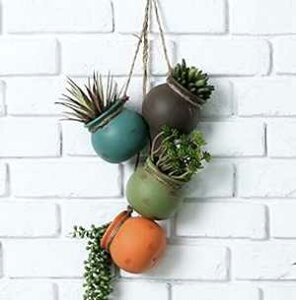 Mygift Ԃ牺쐼J[Z~bN 4 |bgZbgAǂ܂͓V}Eg݂艺~jt[v^[ MyGift Dangling Southwest Desert Color Ceramic 4 Pot Set, Wall or Ceiling Mount Hanging Mini Fl