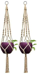 Mkono 2パック マクラメプラントハンガー 屋内吊り下げプランターバスケット 装飾フラワーポットホルダー ジュートロープ 屋内屋外ホームデコレーション用 4脚 40インチ Mkono 2 Pack Macrame Plant H