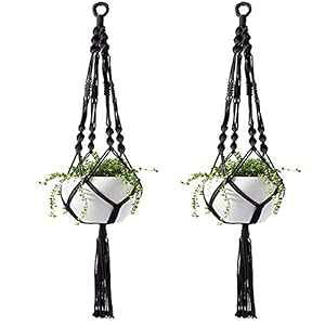 Jaxbo プラントハンガー 屋内 屋外 吊り下げプランターバスケット コットンロープ マクラメプラントハンガー 2個 41インチ Lサイズ (ブラック) Jaxbo Plant Hanger Indoor Outdoor Hanging Planter Basket Cotton Ro