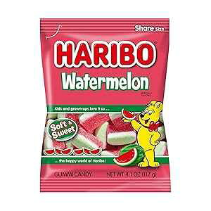 n{[ XCJ O~ LfBA4.1 IX obO (12 pbN) Haribo Watermelon Gummy Candy, 4.1oz Bag (Pack of 12)