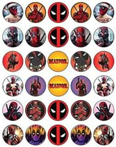 デッドプールをテーマにした食用カップケーキトッパー 30 個 食用ケーキデコレーションコレクション ウエハースシートでノーカット食用 Happy Choices 30 x Edible Cupcake Toppers Themed of Deadpool Collecti