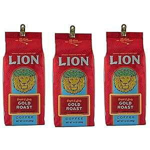 10 Ounce (Pack of 3), Gold Roast (Whole Bean), Lion Coffee, Gold Roast, Whole Bean, 10 Ounce Bag (Pack of Three)