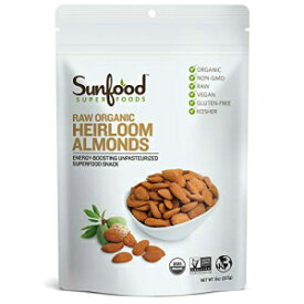 サンフード アーモンド - 生、オーガニック、家宝、無塩、非遺伝子組み換え、殺菌されていません。単一成分の製品 - 添加物や保存料は使用していません。8オンスバッグ Sunfood Almonds- Raw, Organic, Heirloom, Unsalted, Non-GMO, Unpasteurized. Sing