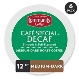 Community Coffee Café スペシャル デカフェ ミディアム ダーク ロースト シングルサーブ、72 カラット ボックス、キューリグ 2.0 K カップ ブリュワーに対応、ミディアム フルボディ 滑らかで明るい味わい、100% アラビカ コーヒー豆 Community Coffe
