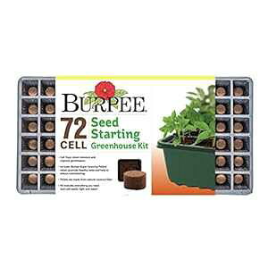 Burpee Greenhouse Indoor Starting Herbs, F and Vegetables Includes Dome, Watering, Seed Starter Tray, Coir Pellets 10" W x 20" L x 5" H, One Size, 1 Kit (72 Cells)