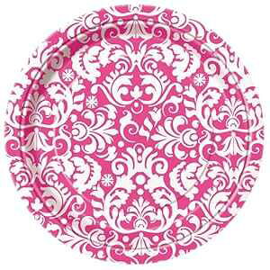 �s���N�_�}�X�N�f�U�[�g�v���[�g�A8ct Unique Pink Damask Dessert Plates, 8ct