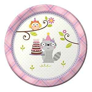 Creative Converting 8 Count Paper Dessert Plates, Happi Woodland-Girl -