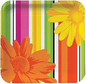 Creative Converting 8 �J�E���g �X�N�G�A �y�[�p�[ �f�U�[�g �v���[�g�A�t���[���� �X�g���C�v Creative Converting 8 Count Square Paper Dessert Plates, Floral Stripes