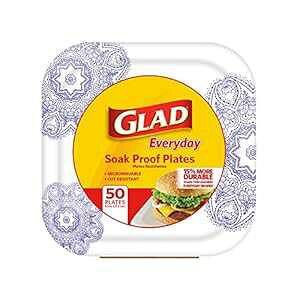 @ɍœKȃXNGAĝĎM Glad ZЖh~AϐؑnAdqWΉ̊Ȏĝăv[g a8.5C`AoNM50 Glad Square Disposable Paper Plates for All Occasions Soak P