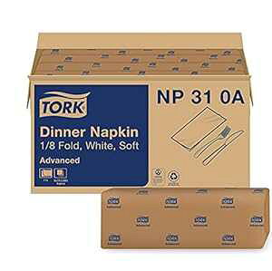 Tork White Dinner Napkin, Advanced, 1/8 Fold 2-ply, 15" x 16.25", 8 x 375 napkins, NP310A