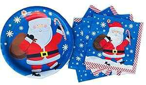 zf[NX}XT^p[eB[piA18l (傫ȎM18ƃp[eB[ivL20܂܂܂) Holiday Christmas Santa Party Supplies, Serves 18 people (includes 18 large paper plates, and 20 party napkins)