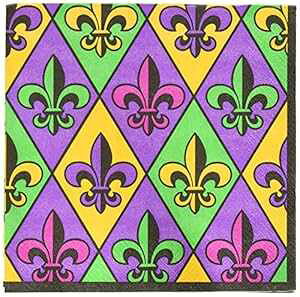 Amscan Fleur De Lis �p�[�e�B�[�i�v�L�� - 6 1/2 �C���` x 6 1/2 �C���`�A36 �p�b�N�A�}���`�J���[ Amscan Fleur De Lis Party Napkins - 6 1/2 x 6 1/2, Pack of 36, Multicolor