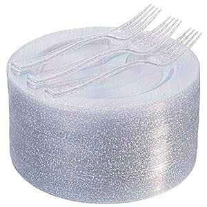 I00000 72 ̃vX`bNfU[gv[g 7.5 C` & Vo[tH[N 7.4 C`AVo[Ob^[ĝăv[gAOؗpvX`bNT_v[g I00000 72 Pcs Plastic Dessert Plates 