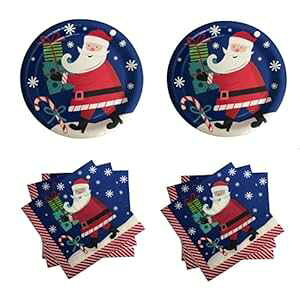 Christmas House Inc Holiday Christmas Santa Party Supplies, Double Set (Includes 36 Large Paper Plates, and 40 Party Napkins)