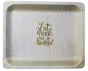 Perfect Stix - Perfectware 10-Eat,Drink,be Thankful-25 10" Disposable Wooden Plates with Thanksgiving Theme Print"Eat, Drink, and be Thankful" - Pack of 25ct