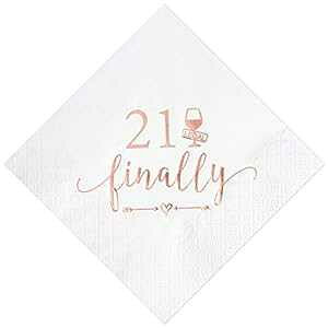 Crisky 21st Birthday Cocktail Napkins Rose Gold 21st Birthday Party Decorations for Cake Dessert Berverage Table, 21st Birthday Party Supplies, 21 Finally Legal Drink,50 Pcs, 3-Ply