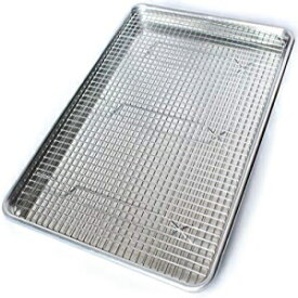 Simpliving Commercial Quality Aluminum Baking Pan and Stainless Steel Cooling Wire Rack Set - Half Sheet Tray 18" x 13" - Rust & Warp Resistant, Heavy Duty & Thick Gauge - Delivers An Evenly Baked Cookie