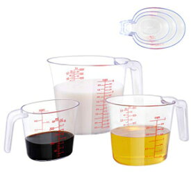 Drizom Measuring Cups Set , Good Grips 3-Piece Measuring Cup Set of BPA-free Stackable Clear Heat-resistant Plastic with Unique Plug-in Nested Design Handle and Multiple Angled Measurement Scales