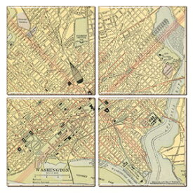 City-Souvenirs Washington DC Coaster of Vintage Map (Set of 4)