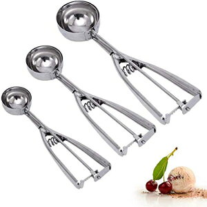 Jenaluca Three Scoop Gift Set - Cookie Scoop, Cupcake & Ice Cream Scooper  in Gift Box - Small Medium Large - Professional Heavy Duty 18/8 Stainless