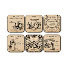 Universal Zone 6 coasters with Complete Novels of Jane Austen Six Coffee Mug Coasters with Complete Novels of Jane Austen's book designs. (Aged Paper)
