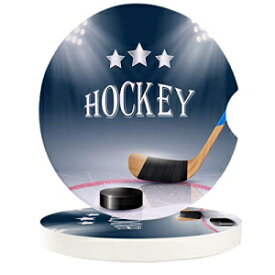 Litter Star Absorbent Car Coasters for Cup Holders Set of 2, Ice Hockey Sports 2.56inch Ceramic Stone Drink Coaster Car Accessories for Women Men, Spotlight with Sticks and Pucks