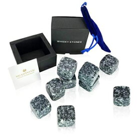 シーストーン-ウイスキース​​トーン花崗岩ポリッシュチリングロック、スタイリッシュなボックス、ベルベットキャリングポーチ-9プレミアムウイスキーロックのパック SeaStone Sea Stone -Whiskey Stones Granite Polish Chilling Rocks with stylish box, Ve