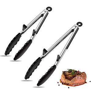 Tongs for Cooking, McoMce 2 Pack Kitchen Tongs, Stainless Steel Tongs with Exquisite Pull Switch and Premium Silicone - 9 and 12, Durable and Stable Cooking Tongs for BBQ, Steak, Noodles, Salad