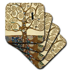3dRose CST_155632_4 The Tree of Life 1909 by Gustav Klimt Stylish Swirling Branches Brown Fine Art Deco Swirls Ceramic Tile Coasters, Set of 8