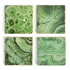 Studio Vertuマラカイトプリントタンブルマーブルコースター、4個セット Studio Vertu Malachite Print Tumbled Marble Coasters, Set of 4