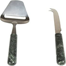Green Marble, Creative Home Genuine Green Marble Stone 2 Piece Serving Set, Stainless Steel Cutter Slicer and Cheese Knife