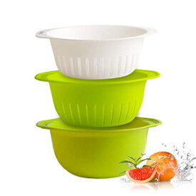 MR.SIGA zova Stackable Large Kitchen Colander Deep Bowl Strainer for Kitchen with Handles, White & Green
