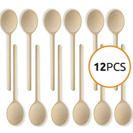10インチロングハンドル木製キッチンスプーンベーキングミキシングサービングクラフト用品バルクオーバルスプーンパペットブナ材ロングハンドル-12個セット-MR。ウッドウェア 10- Inch Long Handle Wooden Kitchen Spoons Baking Mixing Serving Craft Utensils