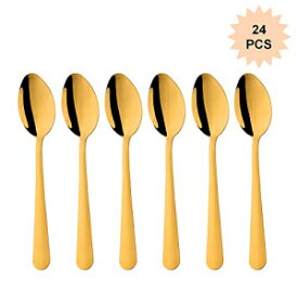 バイヤースター8.1インチゴールドテーブルスプーン24個セット、レストラン、ホテル、エンターテインメント、食器洗い機用のステンレス鋼サービングスプーン Buyer Star 8.1 Inch Gold Table Spoon Set of 24, Stainless Steel Serving Spoon for Restaurant
