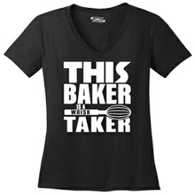 レディースVネックTシャツこのベイカーはウィスクテイカーブラックSです Comical Shirt Ladies V-Neck Tee This Baker is A Whisk Taker Black S