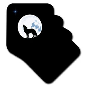 3dRose CST_11655_1このアートワークは、明るい満月の下でハウリングするシルエットの孤独なオオカミを特徴としています-ソフトコースター、4個セット 3dRose CST_11655_1 This Artwork Features A Lone Wolf in Silhouette Howling Beneath The Bright Full