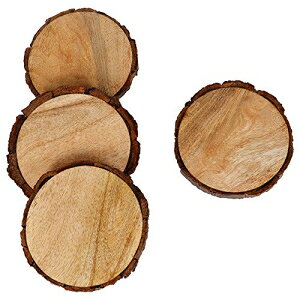 GoCraft Natural Wooden Coasters with Tree Bark | Mango Wood Coasters for Your Drinks, Beverages & Wine/ Bar Glasses (Coasters Set of 4)