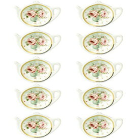 ホワイトポーセリンセラミック、フラワートリムゴールドリムティーポット型ティーバッグホルダーティーバッグコースター、スプーンレスト; クラシックティーソーサー調味料料理セット Linlins White Porcelain Ceramic with Flower Trim Gold Rim Teapot-Shaped