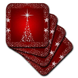 ホリデーレッドの背景を持つ3dRoseシルバースタークリスマスツリー-ソフトコースター、4個セット（CST_164753_1） 3dRose Silver Star Christmas Tree with Holiday Red Background - Soft Coasters, Set of 4 (CST_164753_1)