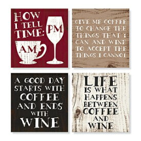 カーソンホームアクセントによる4つの「コーヒー＆ワイン」スクエアストーンコースターセット、マルチカラー Set of 4 "Coffee & Wine" Square Stone Coaster Set by Carson Home Accents,Multicolor