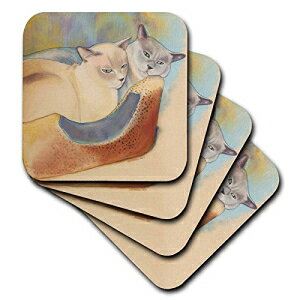 3dRose Cats Two Cats Tonkinese Cats Cuddling Pastel Painting Pet Portrait Cats Cat Bed - Soft Coasters, Set of 4 (CST_23299_1)
