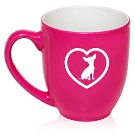16オンスホットピンクラージビストロマグセラミックコーヒーティーグラスカップチワワハート MIP 16 oz Hot Pink Large Bistro Mug Ceramic Coffee Tea Glass Cup Chihuahua Heart