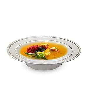 t@CC ZbeBO Vo[ Xv_[ zCgAVo[ Eh `CiCN 12 IX {E150 Fineline Settings Silver Splendor White With Silver Round China-Like 12 oz. Bowl 150 Pieces