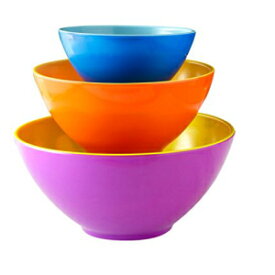 カラフルなメラミンミキシングボウル、3個セット-2トーンのネスティングデザイン-パープル、オレンジ、ブルー ienjoyware Colorful Melamine Mixing Bowls, Set of 3 - Two-Tone Nesting Design - Purple, Orange and Blue