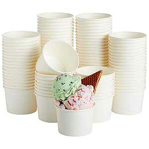 Juvale 100 Pack Disposable Paper Ice Cream Cups, Dessert Bowls for Sundae Bar, Frozen Yogurt (White, 8 oz)