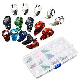 ULTNICE 15 tBK[sbNewsbNZbgM^[sbN 15 ObhP[X[{bNXt ULTNICE 15pcs Finger Pick Thumb Pick Set Guitar Picks with 15 Grid Case Storage Box