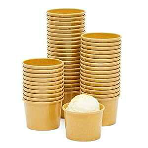 Juvale F̎ACXN[Jbv 50 pbNATf[o[pĝăfU[g{EAt[Y[Og (5 IX) Juvale 50 Pack Brown Paper Ice Cream Cups, Disposable Dessert Bowls for Sundae Bar, Fr