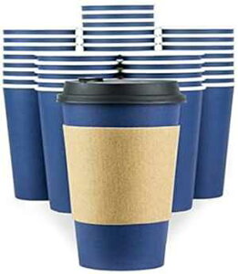 Glowcoast Disposable Coffee Cups With Lids - 12 oz To Go Coffee Cup (90 Pack). Travel Cups Hold Shape With Hot Drinks, No Leaks! Paper Cups with Insulated Sleeves Protect Fingers!